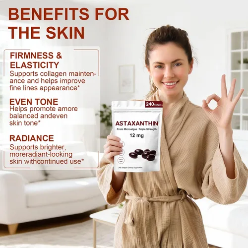 Miniatura 4 de Astaxantina 12 mg, suplementos antioxidantes de astaxantina premium con actividad antioxidante, apoya los ojos, el sistema inmunológico, la salud
