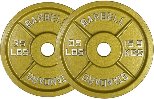 Miniatura 6 de Placas de acero olímpico con acabado dorado - Pares y juegos de barra estándar de 2 pulgadas en oro premium para levantamiento de pesas