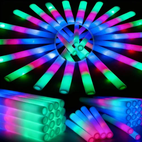 HONLYNE 44 piezas de palos de espuma brillantes con 3 modos de parpadeo colorido, palos de espuma iluminados, palos de luz LED, paquete de fiesta de