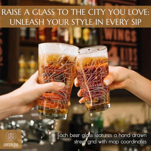 Miniatura 2 de Greenline Goods Vasos de cerveza – Juego de vasos de 16 onzas para los amantes de Pittsburgh – Juego de 2 – Grabados con Pittsburgh, PA Map