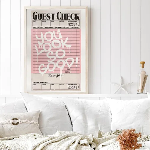 Miniatura 6 de Juego de arte de pared vintage en lienzo rosa con 3 imágenes de chicas geniales "You Look So Good" Póster de pinturas modernas y preparadas