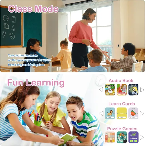 Miniatura 8 de Relojes inteligentes para niños con rastreador de fitness, modo deportivo impermeable IP68, dial de ritmo cardíaco, monitor de sueño, podómetro, Rosa