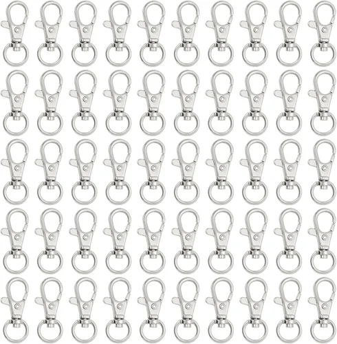 Miniatura 8 de cnomg 50 piezas de cierres giratorios para lanyard con mosquetón, cnomg cierre giratorio de lanyard de metal con broche en forma de pinza de Plateado