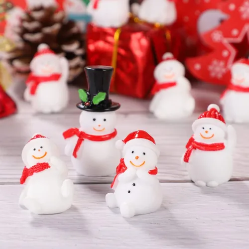 Miniatura 4 de ABOOFAN 13 piezas de adornos miniatura de muñeco de nieve de Navidad, mini figuras de muñeco de nieve de resina, globos de nieve, micro paisaje