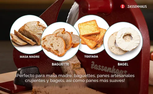 Miniatura 4 de Zassenhaus Rebanadora de pan ajustable clásica original para rebanadas uniformes, rebanadora de pan para pan casero, cortador de masa madre con hoja