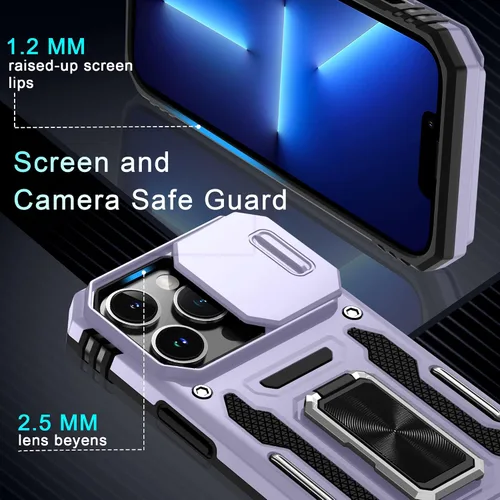 Miniatura 86 de DEERLAMN Funda para iPhone Xs Max con funda deslizante para cámara + protector de pantalla, soporte giratorio de anillo de grado militar a prueba
