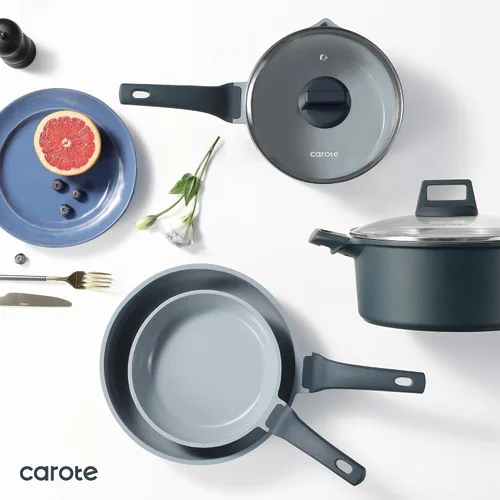 Miniatura 8 de CAROTE Juego de 14 piezas de utensilios de cocina de cerámica, juego de ollas y sartenes antiadherentes con revestimiento cerámico, juegos de cocina