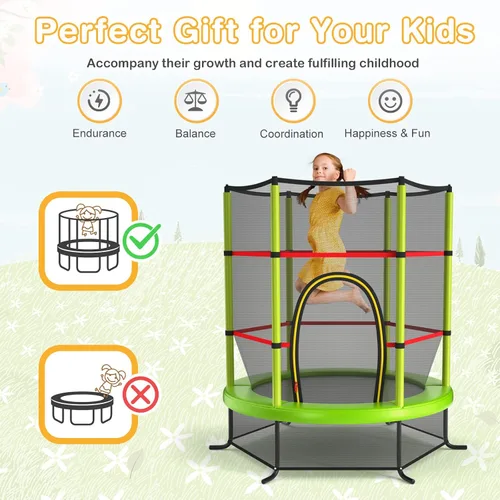 Miniatura 4 de GYMAX Trampolín de 55 pulgadas para niños, trampolín aprobado por ASTM con red de seguridad completa y cremallera lateral doble, mini trampolín