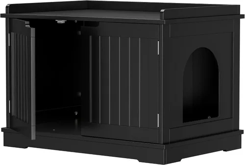 Miniatura 9 de Zeny – Armario para caja de arena para gatos, gabinete de madera con divisor, banco de almacenamiento moderno, se adapta a la mayoría de cajas