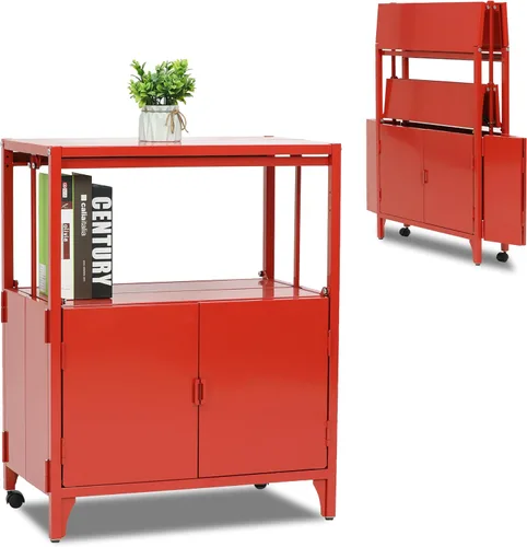 Miniatura 10 de Morden Buffet Armario de almacenamiento plegable de metal, armario de consola de entrada de acero con ruedas para patio, exterior, interior, cocina