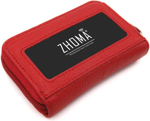 Miniatura 6 de Zhoma Tarjetero RFID de bolsillo con ventana para ID piel genuina S Rojo