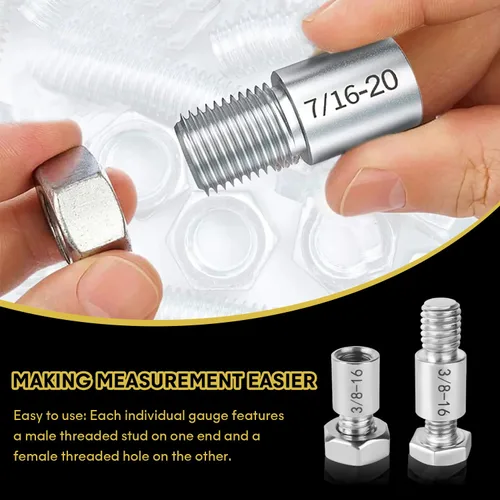 Miniatura 6 de Juego de 44 medidores de tuercas y pernos – 44 calibres de 23 pulgadas y 21 métricas, macho/hembra, tamaño de tornillo y comprobador de roscas