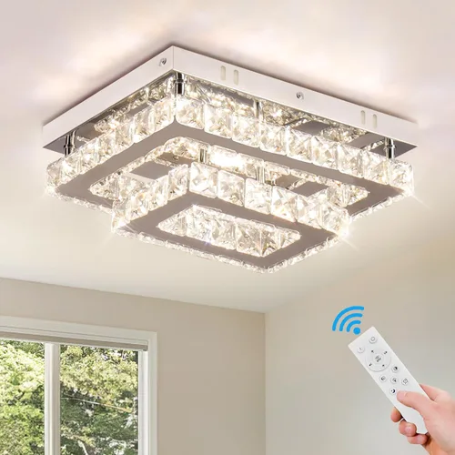 Miniatura 10 de Finktonglan Lámpara LED de techo empotrada de cristal, LED integrado de 24 W, luz blanca fría de 6500 K luz de día, cristal K9 rectangular y acero