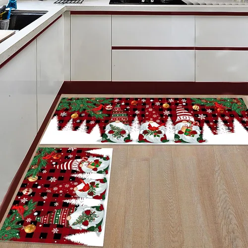 Miniatura 14 de Libaoge Juego de 2 alfombras y tapetes de cocina de invierno de Navidad para Año Nuevo, diseño abstracto de copo de nieve, alce azul, tapete