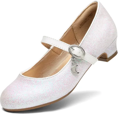 DREAM PAIRS Zapatos de vestir Mary Jane de tacón bajo para niñas con flores de princesa para bodas y fiestas