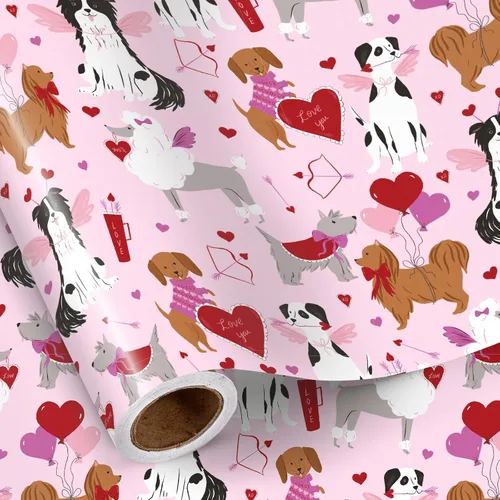 Miniatura 15 de RUSPEPA Rollo de papel de regalo reversible, mini rollo, diseño de pareja de gnomos rojos en camión, ideal para el día de San Valentín, fiesta