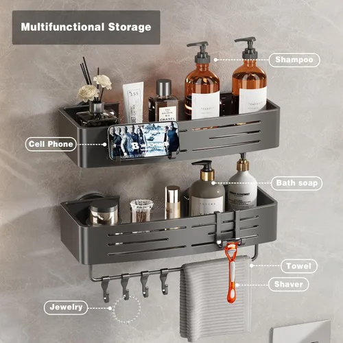 Miniatura 5 de Voldra Organizador de Ducha de Ventosa, 1 Paquete de Estantes de Ducha para Ducha Interior Sin Taladro, Organizador de Ducha de Sujeción de Aluminio
