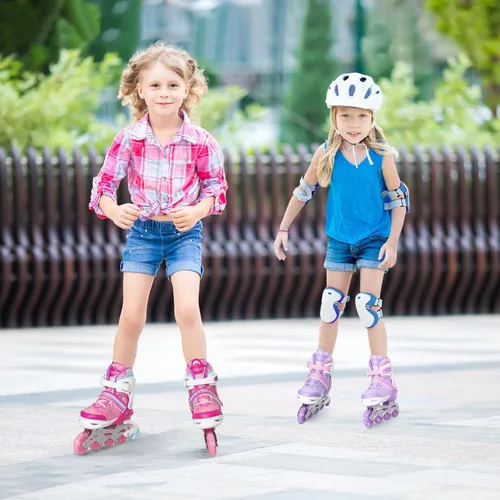 Miniatura 5 de MammyGol Patines en línea para niños y niñas Patines ajustables con ruedas iluminadoras Patines para principiantes 2-Rosado