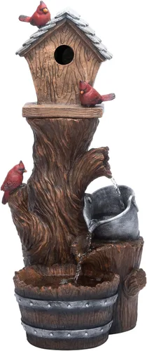 Miniatura 14 de Alpine Corporation Fuente de Agua para Pajareras de 3 Niveles de 35 Pulgadas de Alto para Exteriores con Acento de Cardenal, Decoración Rústica