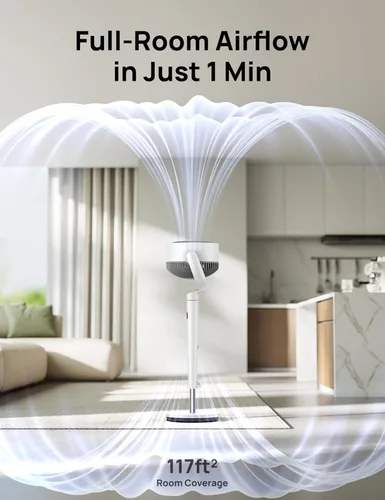 Miniatura 8 de Dreo Ventilador para dormitorio, ventilador de pie oscilante de 120°, ventilador de pedestal silencioso con motor DC, 9 velocidades, 4 modos, 20dB