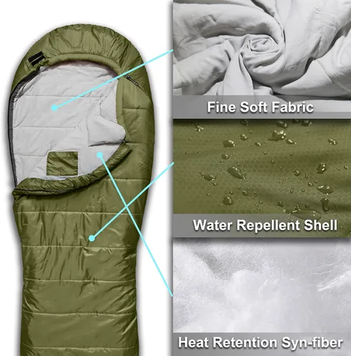 Miniatura 7 de Saco de dormir de mamá de 0 grados para adultos para campamento XXL grande y alto 3-4 estaciones cálido fresco Saco de dormir de invierno