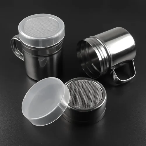 Miniatura 7 de 2 unidades de agitador de azúcar en polvo con asa, latas de polvo de malla fina de acero inoxidable con tapa de plástico, agitador de draga