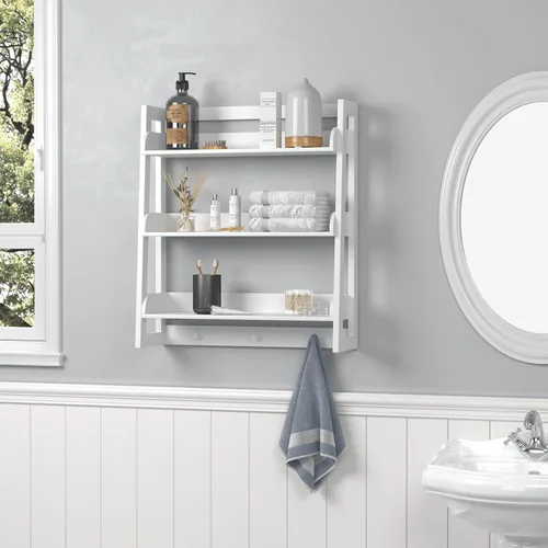 Miniatura 2 de UTEX Estante de pared para baño, organizador de estante de almacenamiento sobre el inodoro, estante de montaje en pared de 3 niveles con gancho