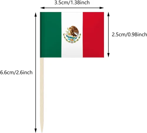 Miniatura 2 de Paquete de 100 banderas de México con palillos de dientes mexicanos, palillos mini para cupcakes, decoración de país, palillos para fiestas
