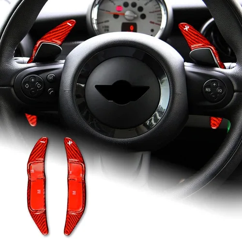 Miniatura 8 de AIRSPEED Extensiones de fibra de carbono para volante de palanca de cambios, accesorios interiores para Mini Cooper Clubman F54 F55 F56 F57 F60 rojo