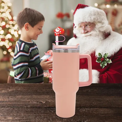 Miniatura 4 de Fundas de popote de silicona para vasos Stanley, accesorios de tapa lindos compatibles con vasos de 30 y 40 onzas (4 unidades de 0.394 in de Navidad)