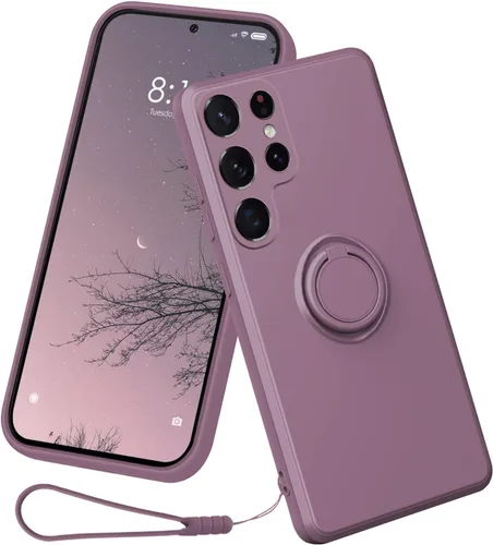 Funda compatible con Samsung Galaxy S22 Ultra (5G 2022 lanzado), silicona con anillo giratorio de 360°, soporte magnético para automóvil, funda