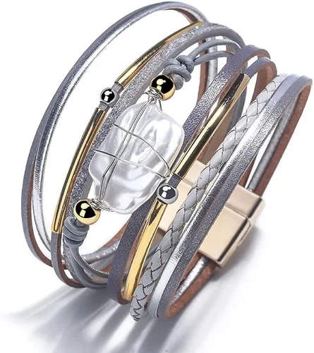 Miniatura 3 de Fesciory - Pulsera de piel de leopardo para mujer, pulsera de cuero multicapa, brazalete con cierre magnético, joyería