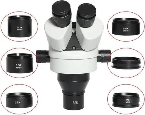 Miniatura 2 de WD165 0.5X 0.7X 1.0X 2.0X Objetos Auxiliares Lente Microscopio Lente de cámara para Trinocular Estéreo Zoom Microscopio Barlow Lente de vidrio