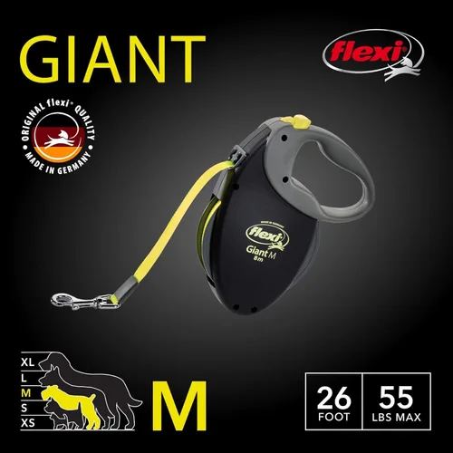 Miniatura 2 de FLEXI Correa Retráctil Giant Tape para Perros Medianos de Hasta 55 libras – 26 pies, Negro Correa para Caminar Mascotas Sin Enredos con Freno