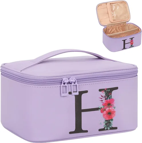 Miniatura 53 de OCHEAL Bolsa de maquillaje personalizada, bolsa de maquillaje beige para mujer, kit de aseo de viaje con monograma, organizador de cosméticos listo