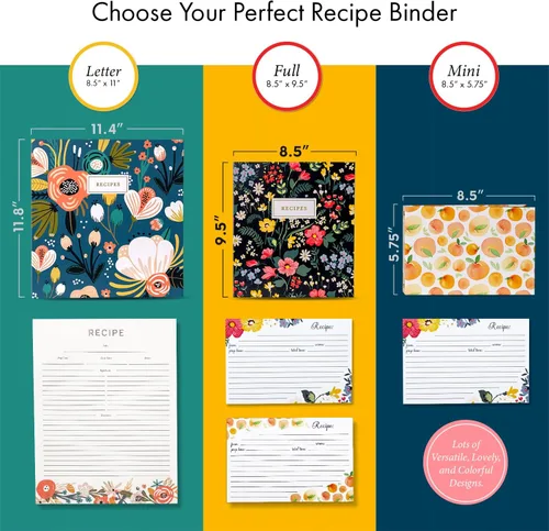 Miniatura 2 de Jot & Mark - Organizador de recetas con 3 anillos (Cosecha otoñal) 50 tarjetas de recetas de 4 x 6, separadores de página completa y protectores