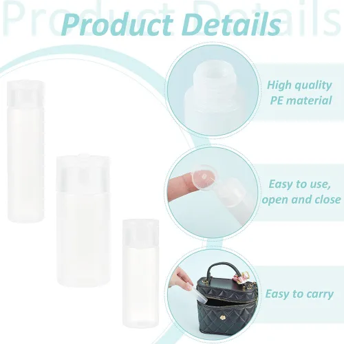 Miniatura 4 de BENECREAT 10 botellas de 12 ml/18 ml/30 ml de plástico para artículos de aseo de viaje, botellas con tapa abatible, recipientes de muestra