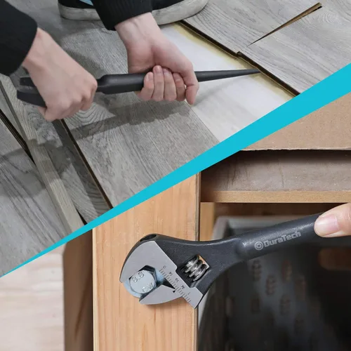 Miniatura 7 de DURATECH Llave inglesa de construcción ajustable de 8 pulgadas, acabado de óxido negro, acero CR-V, escala SAE y métrica marcada, orificios