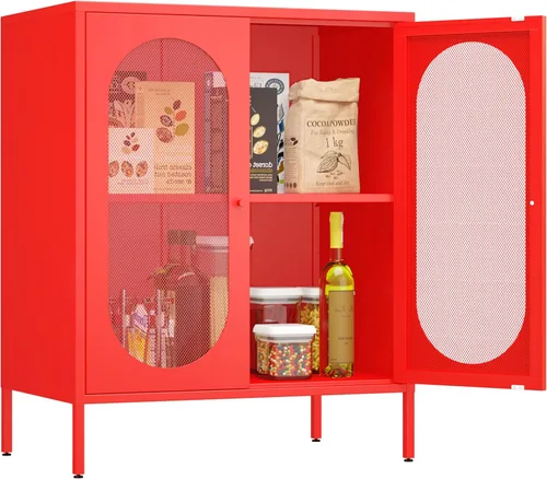 Miniatura 11 de Gabinete de almacenamiento lateral de metal pequeño de 2 puertas para habitación, entrada, pasillo, cocina, 1 estante extraíble.