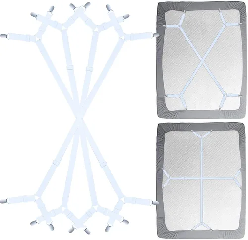 Miniatura 9 de Pinzas para sábana de cama - 2 formas ajustables, correas de esquina para sábanas entrecruzadas, banda elástica de sujeción, correas para colchón