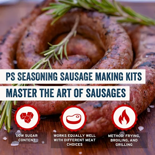 Miniatura 4 de Kit de salchicha de verano con ajo de PS Seasoning - Incluye mezcla de condimentos para salchichas, cura y fundas para hasta 25 libras de carne