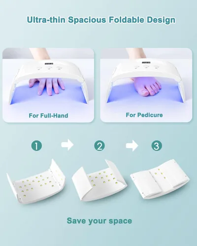 Miniatura 5 de Lámpara de uñas LED UV espaciosa secadora de luz de curado plegable para esmalte de uñas de gel (lámpara blanca pro)