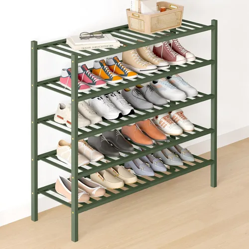 Miniatura 69 de Smiry Zapatero de bambú para clóset, organizador de zapatos apilable de 4 niveles largo de madera, estante de almacenamiento de zapatos Negro