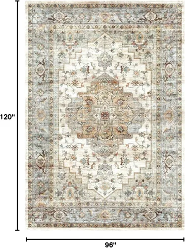 Miniatura 328 de Syalife 4x6 Alfombra Lavable para Área, Ultra Suave Antideslizante, Pila Baja, Alfombra Vintage Resistente a Manchas para Sala de Estar, Alfombra