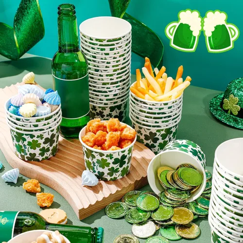Miniatura 2 de Zopeal Paquete de 50 tazas de papel de 9 onzas para helado del Día de San Patricio, cuencos desechables para helado de trébol, tazas de aperitivos