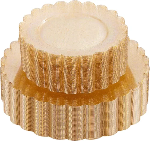 Miniatura 9 de LIYH - 120 platos de plástico azul bebé con borde dorado, platos desechables de plástico azul claro, incluye 60 platos llanos de 10.25 pulgadas y 60