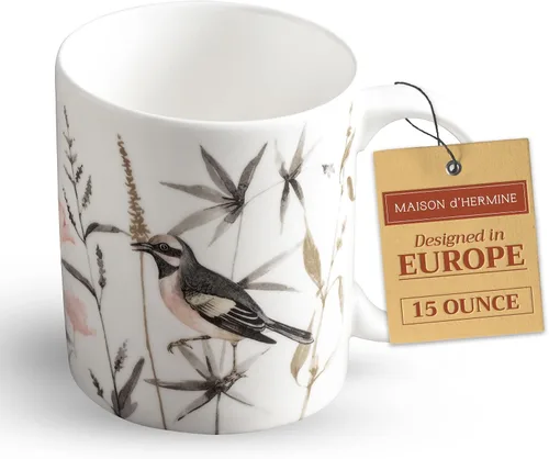 Miniatura 150 de Maison d' Hermine Taza de café con asas, tazas de porcelana fina de hueso, paquete de dos tazas de té para bebidas calientes, capuchino, latte, 015