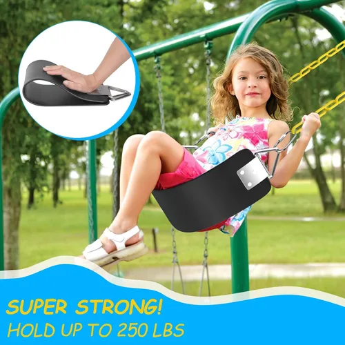 Miniatura 2 de AGPTEK Asiento de columpio, 30.4 x 6 x 0.27 pulgadas, columpio de patio para niños y niñas y adultos con anillo triangular de metal, color negro