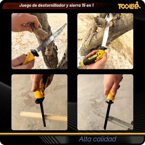 Miniatura 5 de Sierra manual de múltiples cuchillas 15 en 1 con destornillador. Para cortar madera, metal, plástico, chapa, paneles de yeso y madera contrachapada.