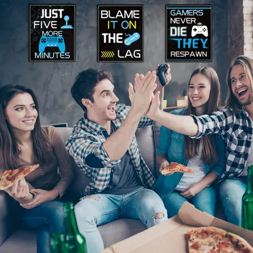 Miniatura 5 de Sumind Cartel de 10 carteles de videojuegos, impresión artística de juego de niño en fiesta de cumpleaños, decoración de pared de palabras Azul